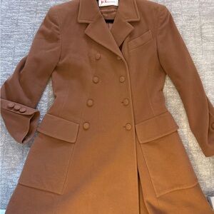 Karl Lagerfeld Brown Double-Breasted Wool Pea Coat